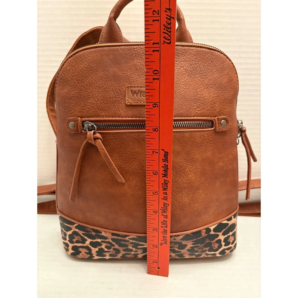 Wrangler Cognac Brown Faux Leather Leopard Print Mini Backpack Western Bag